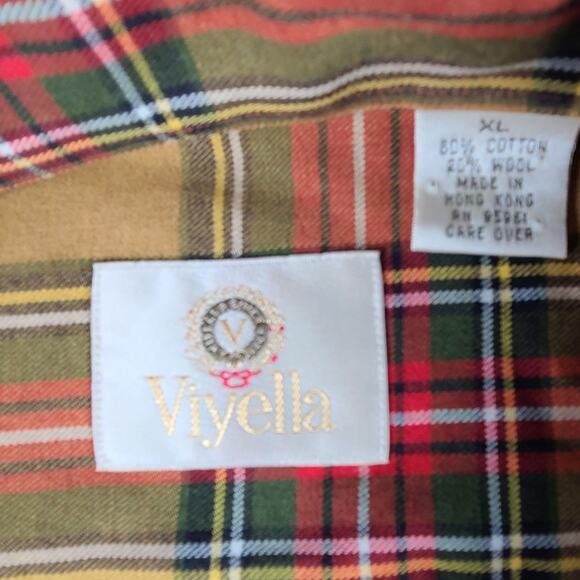Viyella Wool Cotton Blend Tan Green Red Plaid Long Sleeve Button Down Shirt XL - Picture 4 of 4
